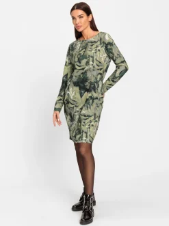 Kleider|heine Jerseykleid mit Reißverschluss-Taschen khaki-lindgrün-bedruckt
