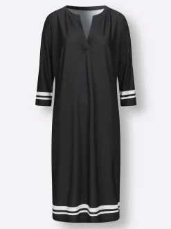 Kleider| Jerseykleid mit 3/4-Ärmeln schwarz-ecru
