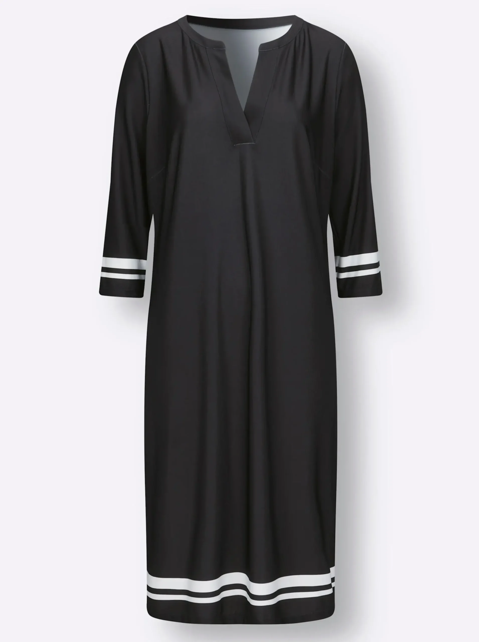 Kleider| Jerseykleid mit 3/4-Ärmeln schwarz-ecru