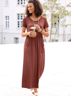 Strandkleider| Jerseykleid mit Taschen rotbraun