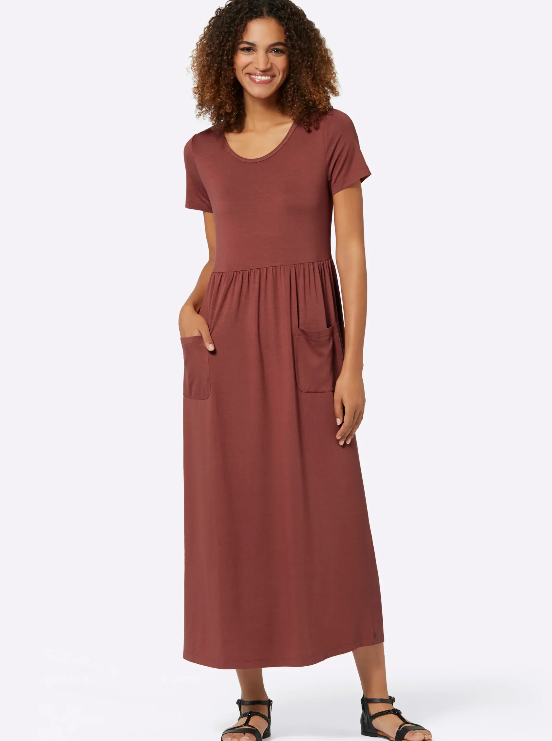 Strandkleider| Jerseykleid mit Taschen rotbraun