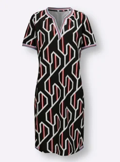 Kleider| Jerseykleid mit Taschen in der Seitennaht schwarz-rot-bedruckt