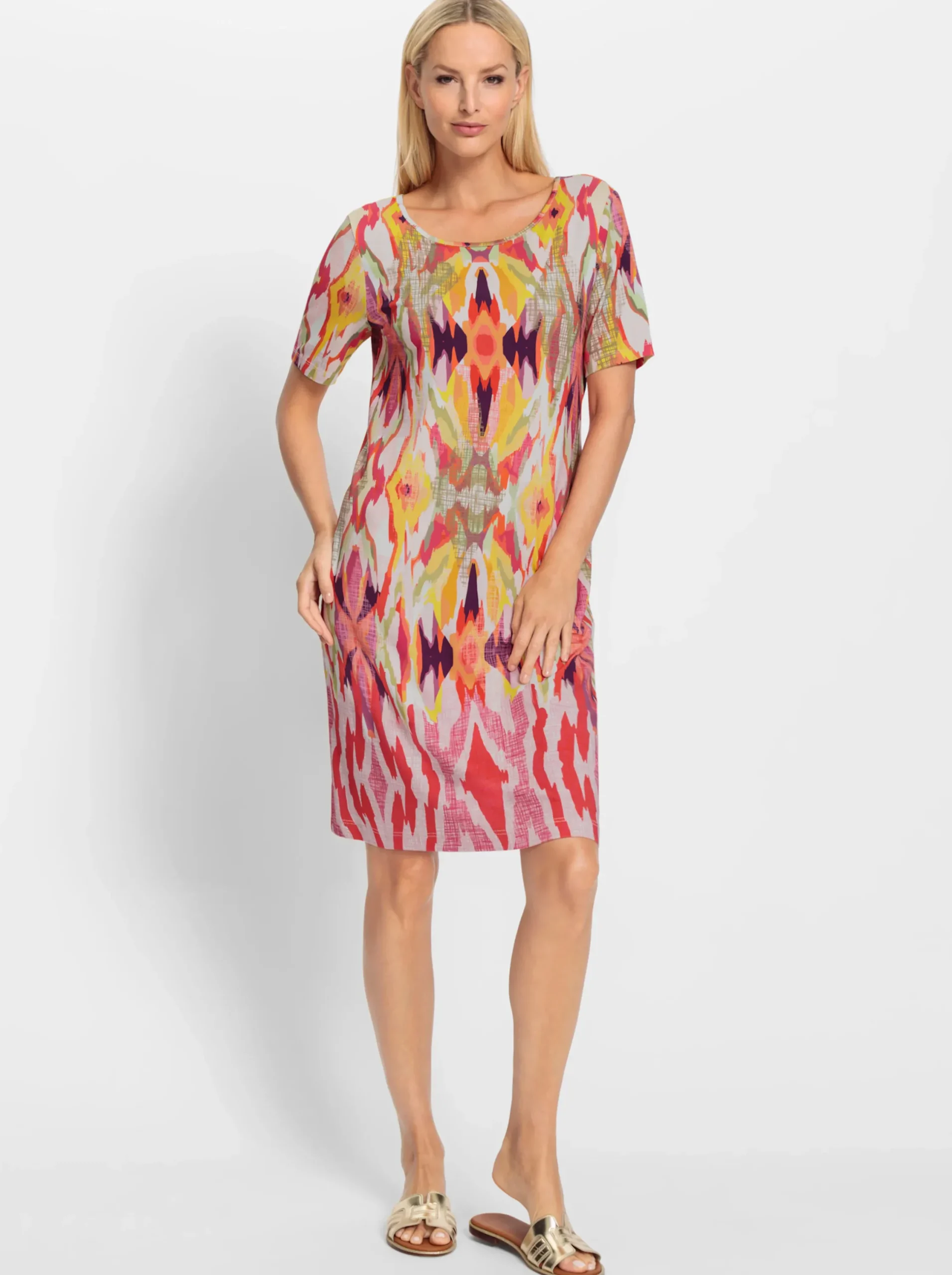 Kleider|heine Jerseykleid verschlusslos orange-pink-bedruckt