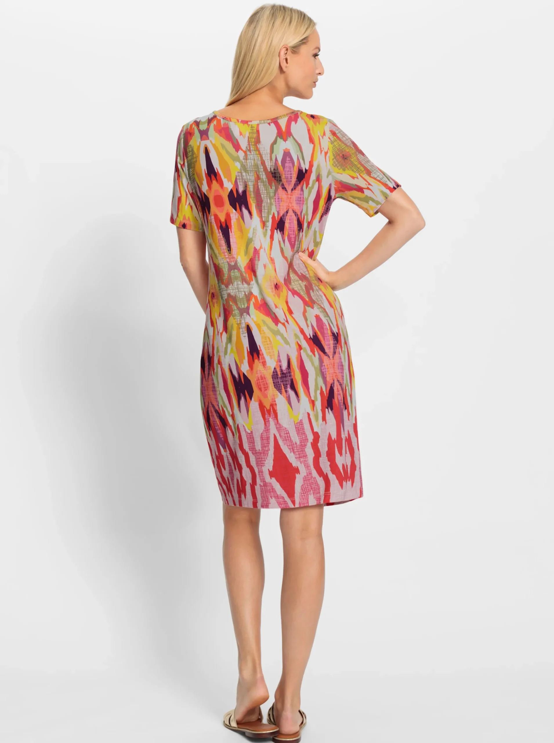 Kleider|heine Jerseykleid verschlusslos orange-pink-bedruckt