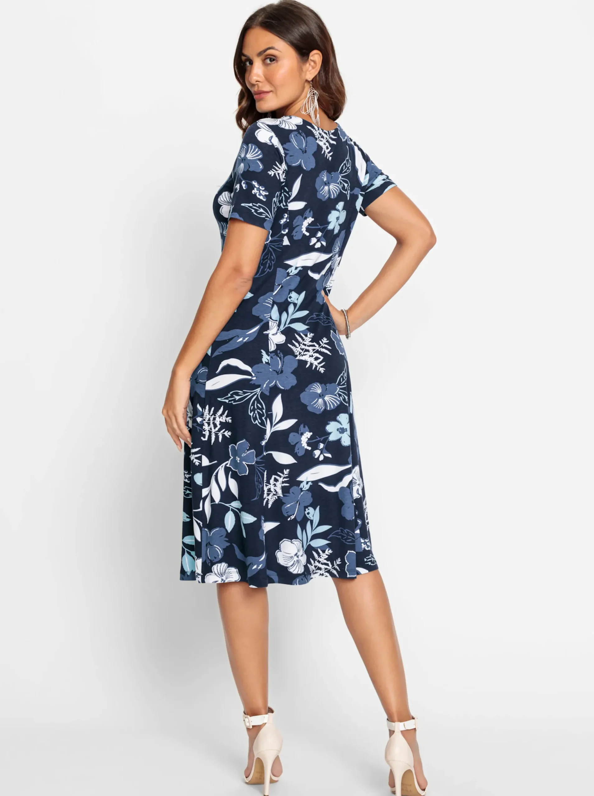 Abendkleider| Jerseykleid zum Reinschlüpfen marine-jeansblau-bedruckt