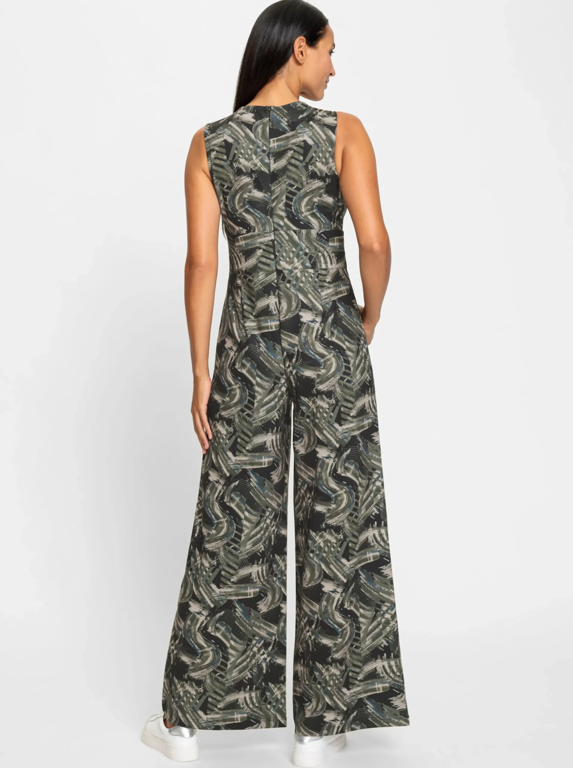 Overalls|heine Jumpsuit hinten mit Reißverschluss khaki-ecru-bedruckt