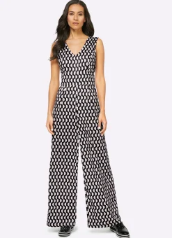 Strandmode|Overalls|heine Jumpsuit im Grafik-Dessin schwarz-ecru-bedruckt