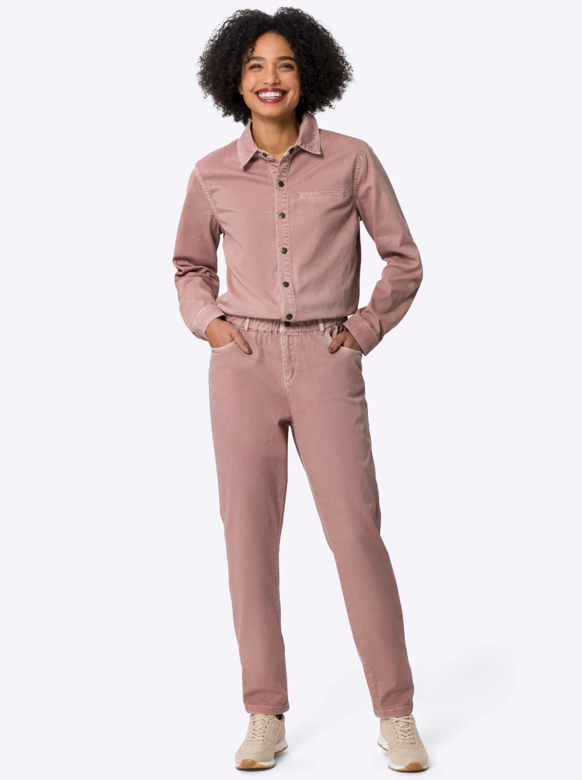 Overalls|heine Jumpsuit mit Druckknopfleiste hortensie