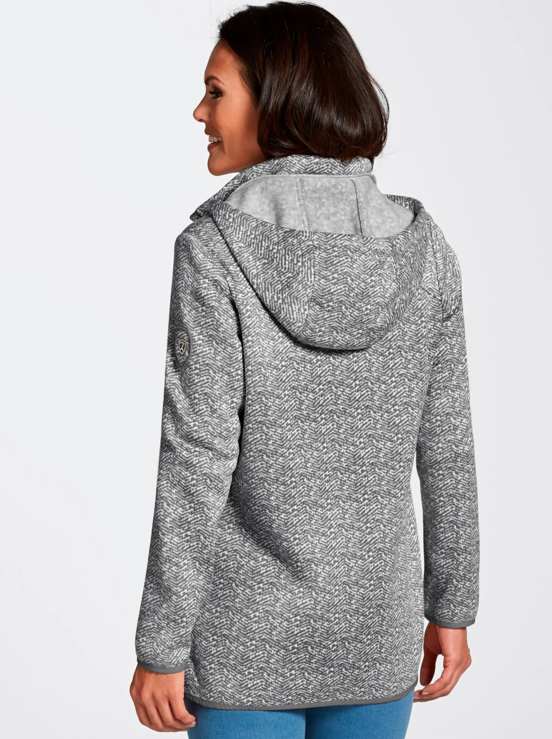 Jacken| Kapuzenfleecejacke in Melange-Optik grau-weiß-gemustert