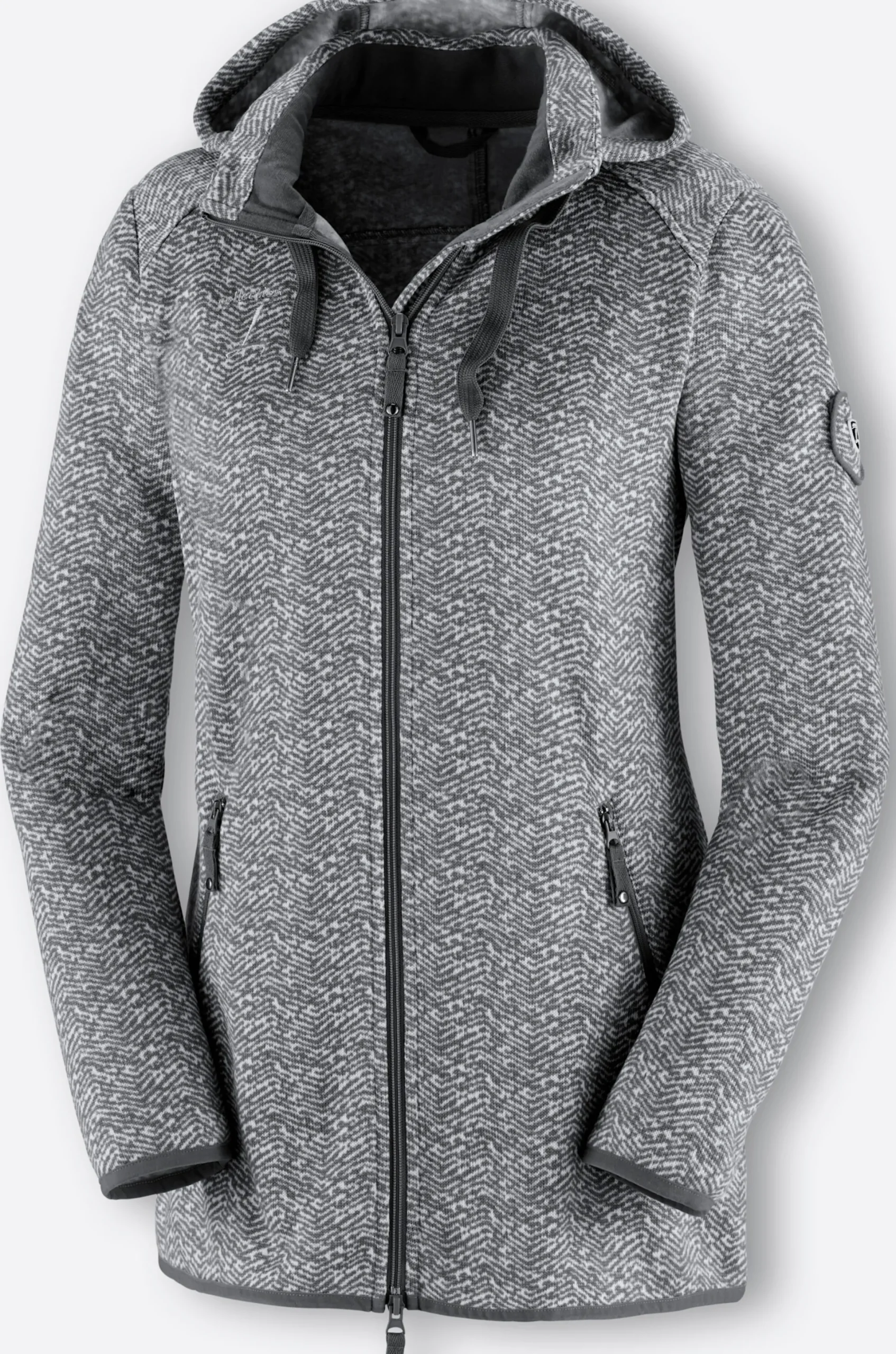 Jacken| Kapuzenfleecejacke in Melange-Optik grau-weiß-gemustert