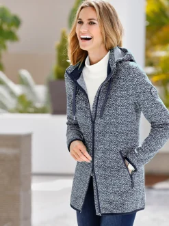 Jacken| Kapuzenfleecejacke in Melange-Optik marine-weiß-gemustert