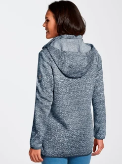 Jacken| Kapuzenfleecejacke in Melange-Optik marine-weiß-gemustert