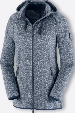 Jacken| Kapuzenfleecejacke in Melange-Optik marine-weiß-gemustert