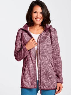Jacken| Kapuzenfleecejacke in Melange-Optik bordeaux-weiß-gemustert