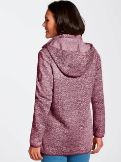 Jacken| Kapuzenfleecejacke in Melange-Optik bordeaux-weiß-gemustert