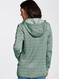 Jacken| Kapuzenfleecejacke mit abnehmbarer Kapuze grün-weiß-gemustert