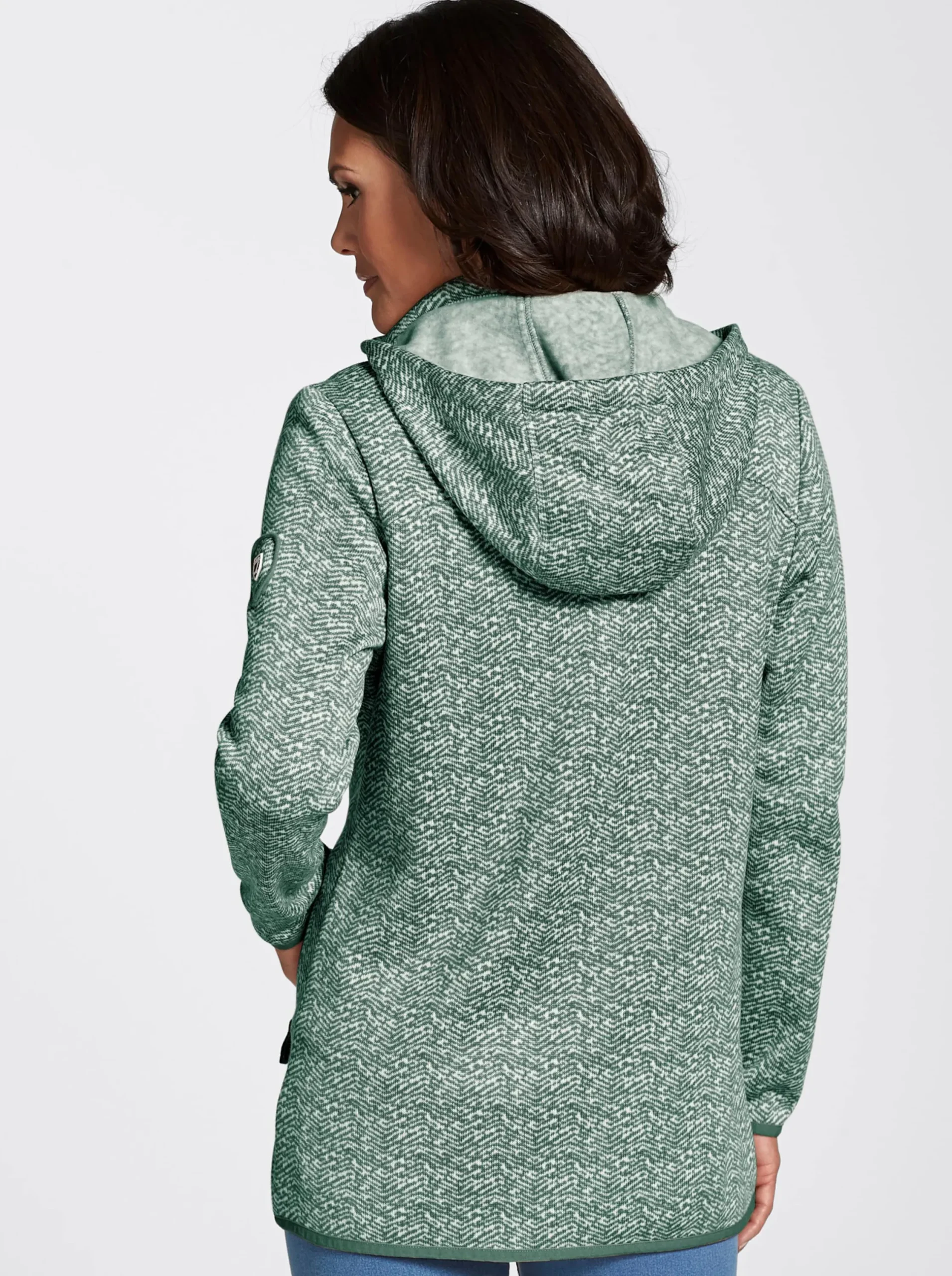 Jacken| Kapuzenfleecejacke mit abnehmbarer Kapuze grün-weiß-gemustert