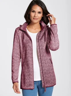 Jacken| Kapuzenfleecejacke mit abnehmbarer Kapuze bordeaux-weiß-gemustert