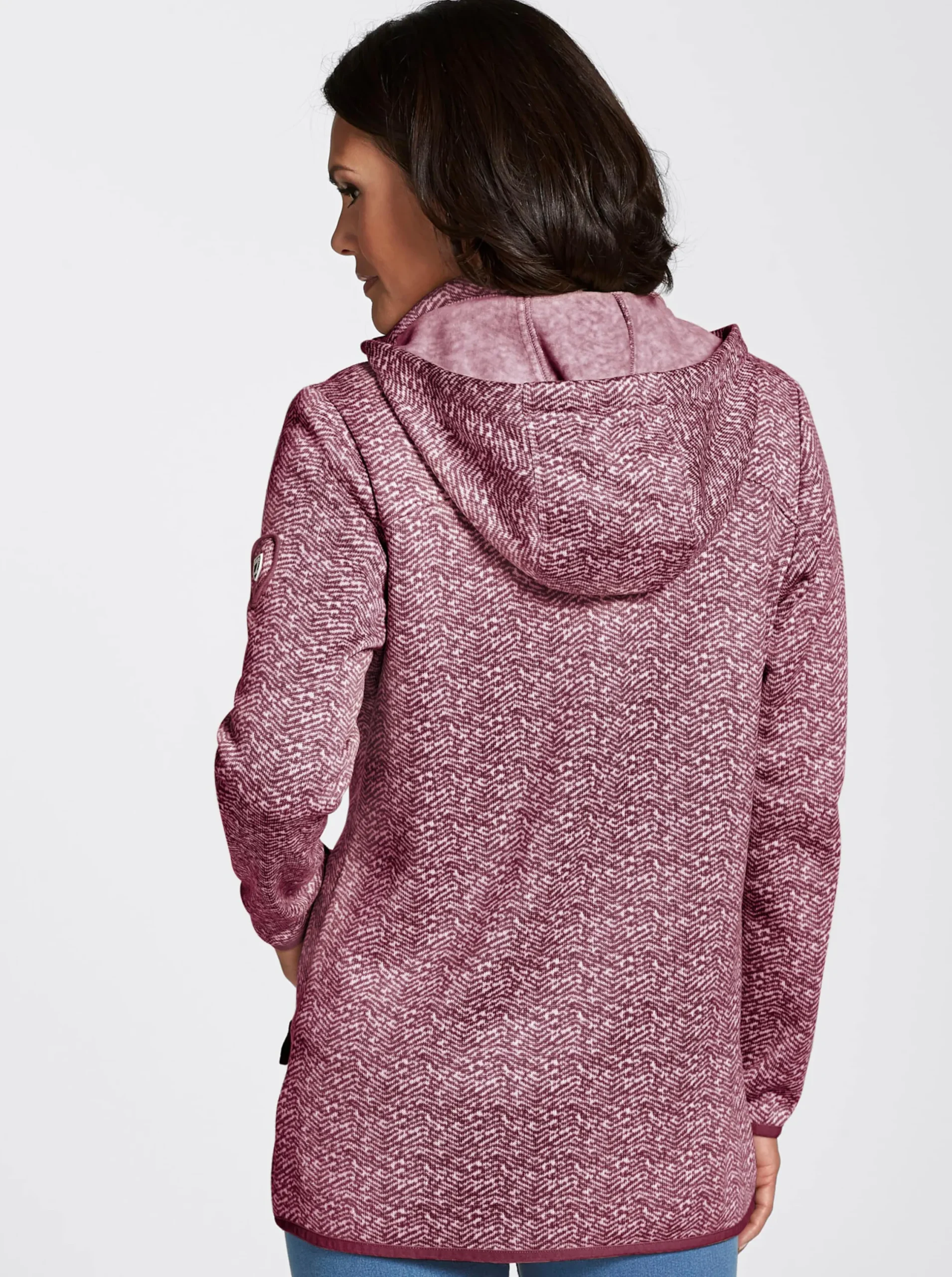 Jacken| Kapuzenfleecejacke mit abnehmbarer Kapuze bordeaux-weiß-gemustert