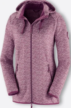 Jacken| Kapuzenfleecejacke mit abnehmbarer Kapuze bordeaux-weiß-gemustert