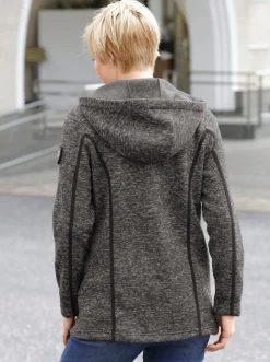 Jacken| Kapuzenfleecejacke mit Umlegekragen mokka-meliert