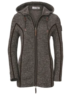 Jacken| Kapuzenfleecejacke mit Umlegekragen mokka-meliert