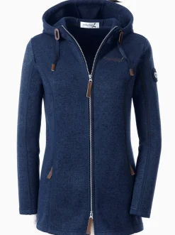 Jacken| Kapuzenfleecejacke mit Umlegekragen marine-meliert