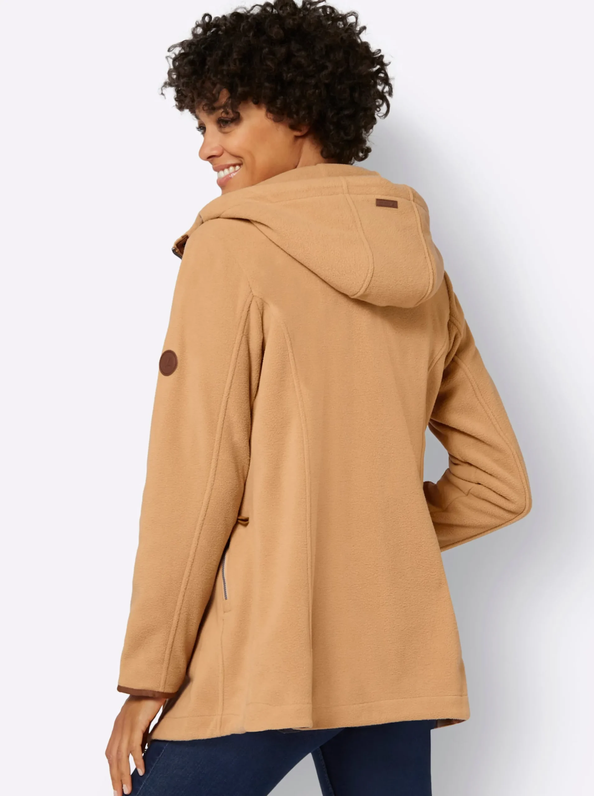 Jacken| Kapuzenfleecejacke mit verdecktem Reißverschluss camel