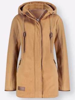 Jacken| Kapuzenfleecejacke mit verdecktem Reißverschluss camel