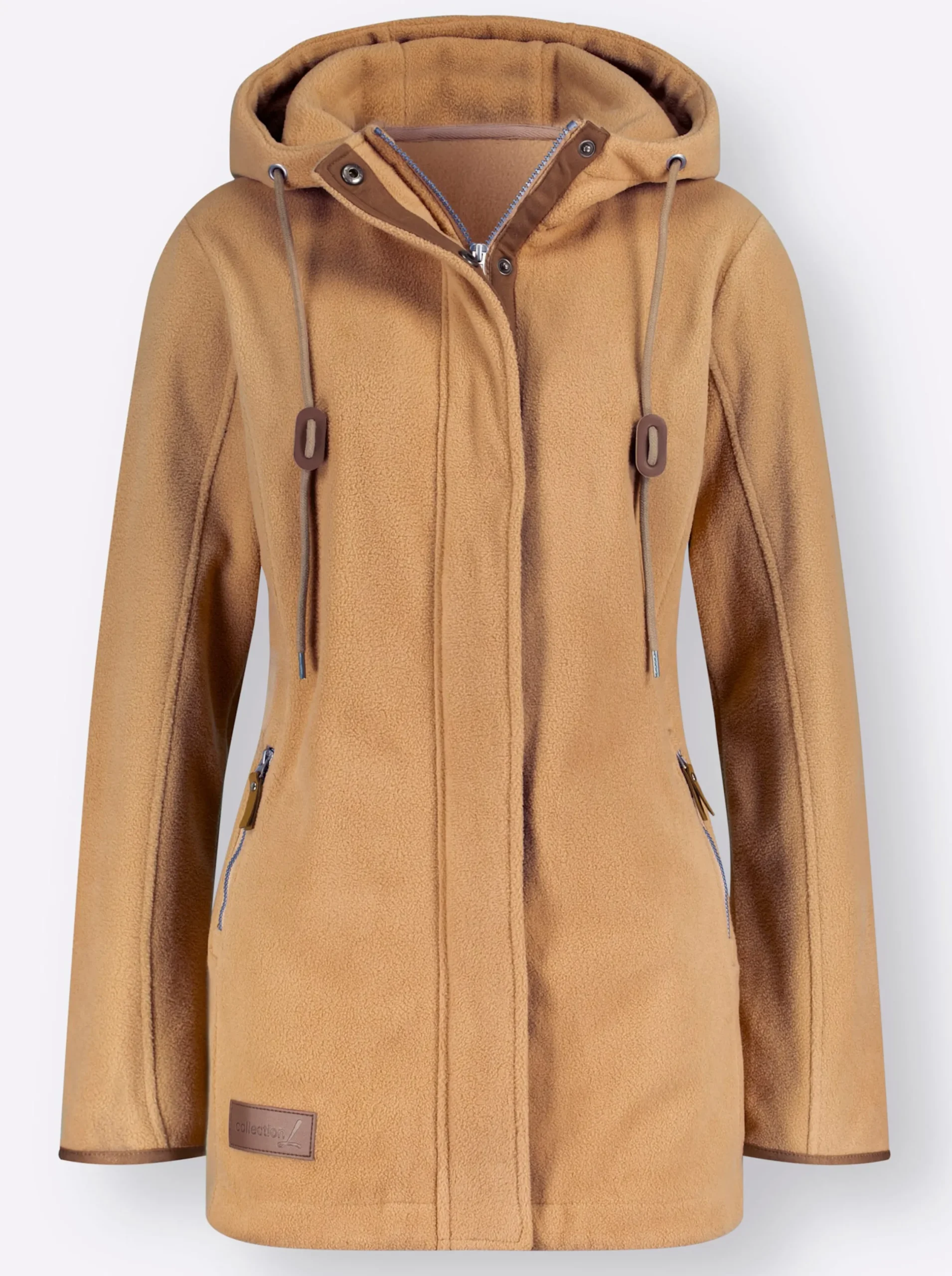 Jacken| Kapuzenfleecejacke mit verdecktem Reißverschluss camel