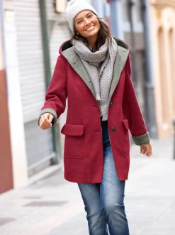 Jacken| Kapuzenjacke in Woll-Optik kirsche