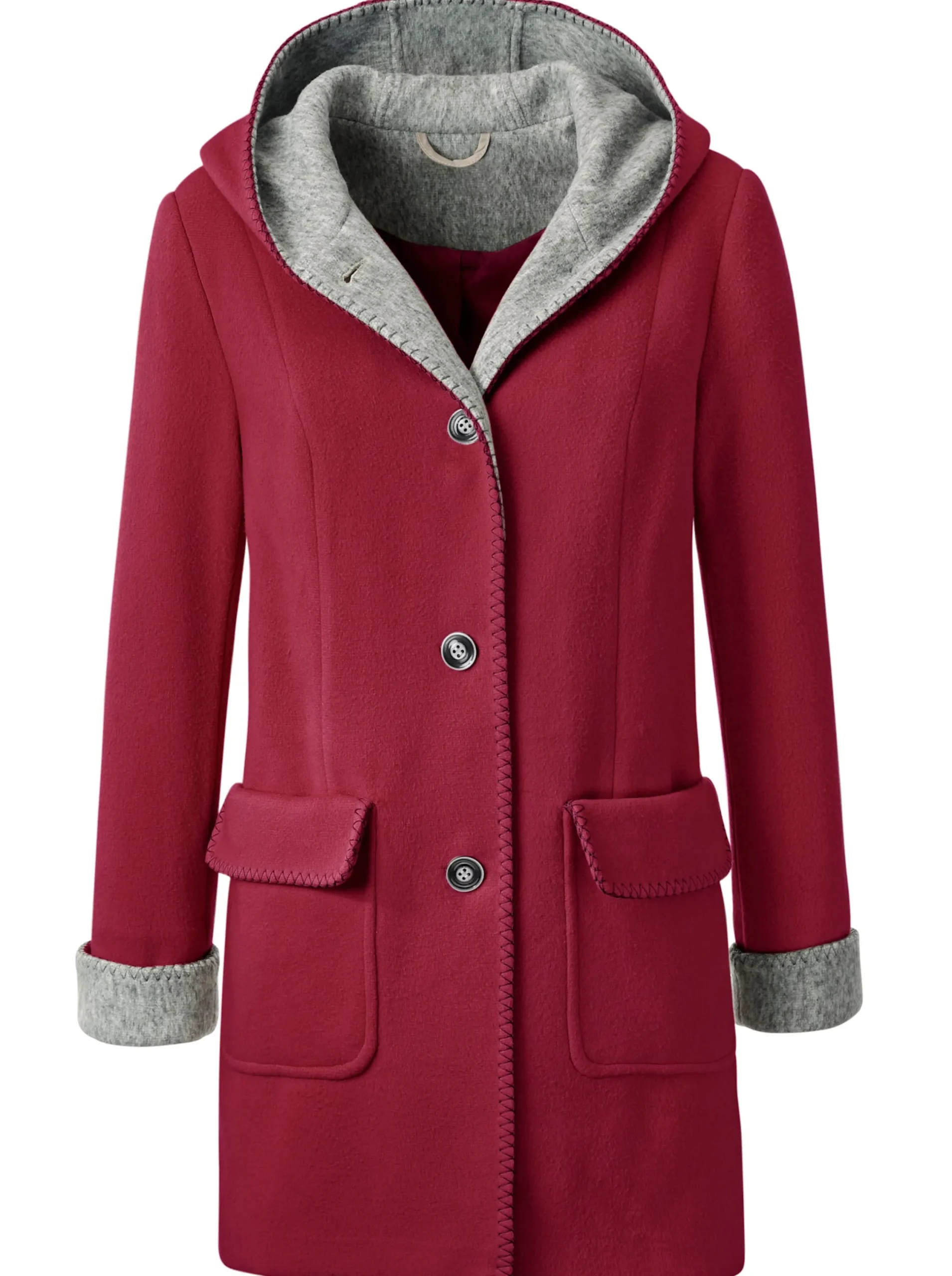Jacken| Kapuzenjacke in Woll-Optik kirsche