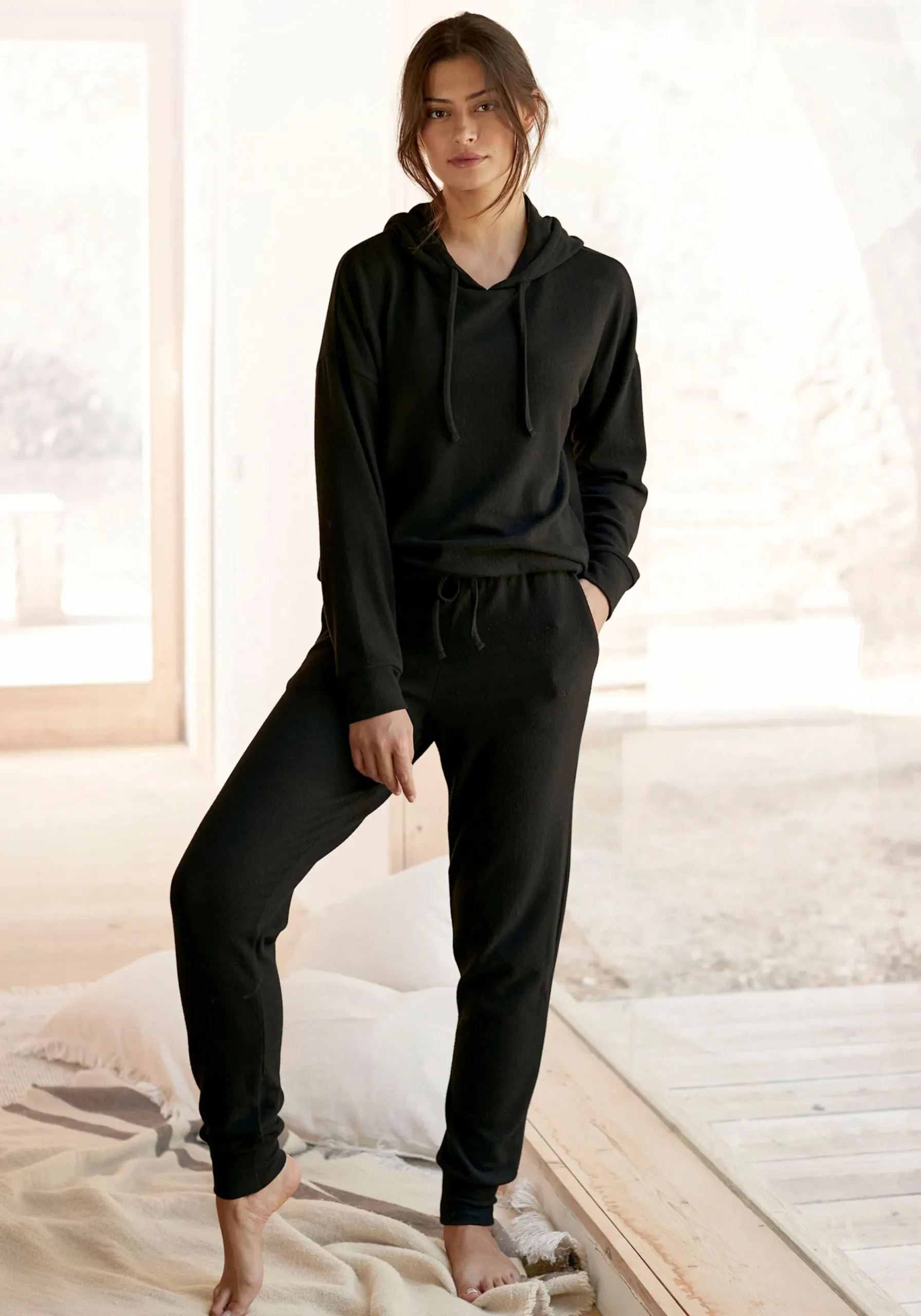 Pullover|LASCANA Kapuzenpullover schwarz