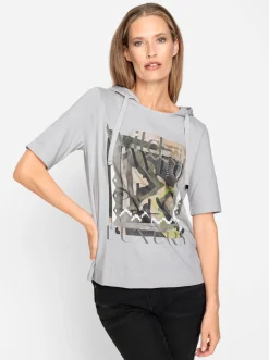 Shirts|heine Kapuzenshirt mit Glitzersteinen hellgrau-meliert