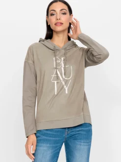 Shirts|heine Kapuzenshirt mit Glitzersteinen sesam