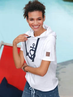 Pullover|Shirts| Kapuzenshirt mit kurzen Ärmeln weiß-marine