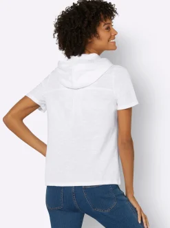 Pullover|Shirts| Kapuzenshirt mit kurzen Ärmeln weiß-marine