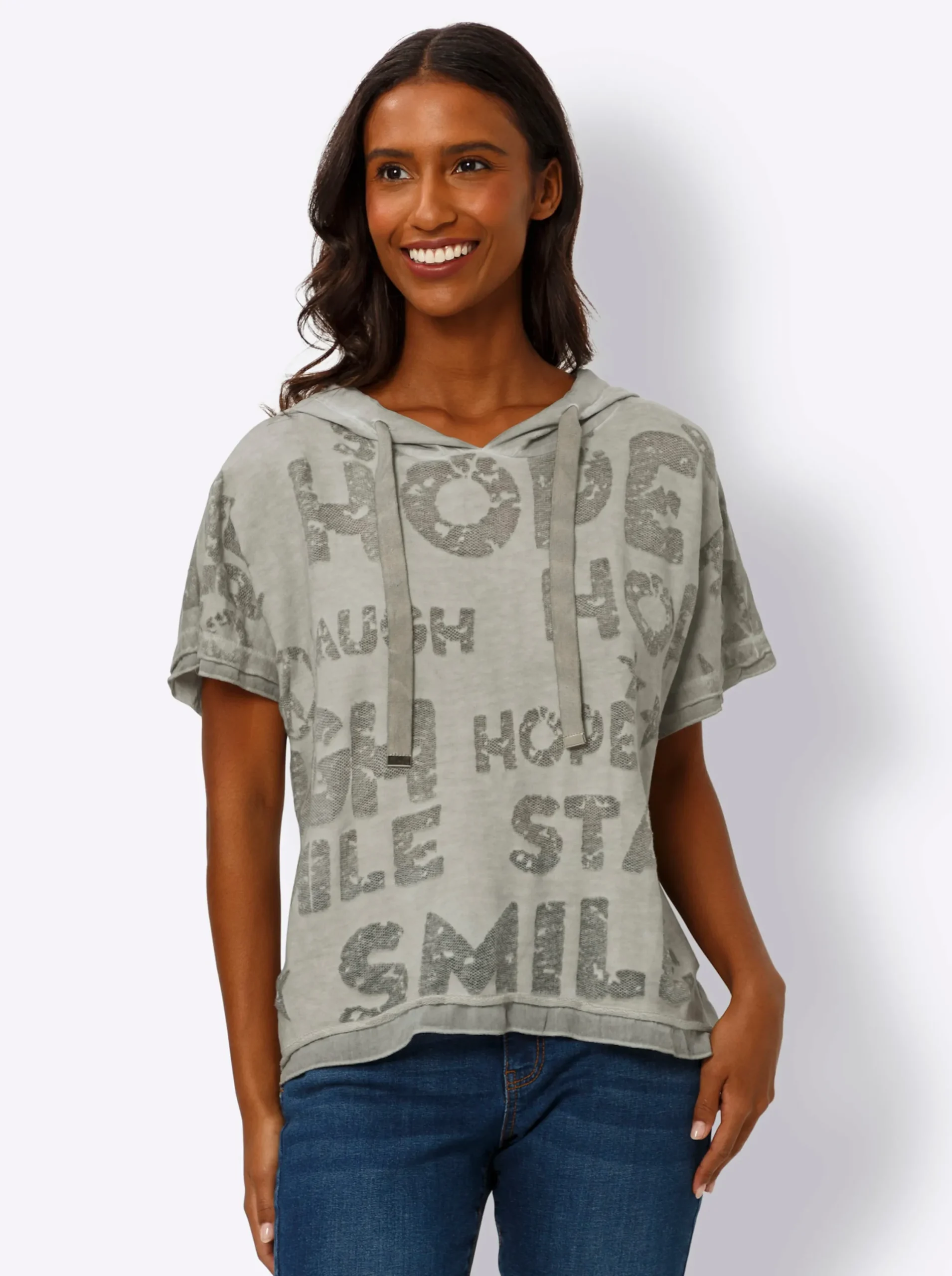 Shirts|heine Kapuzenshirt mit Oil-dyed-Waschung khaki
