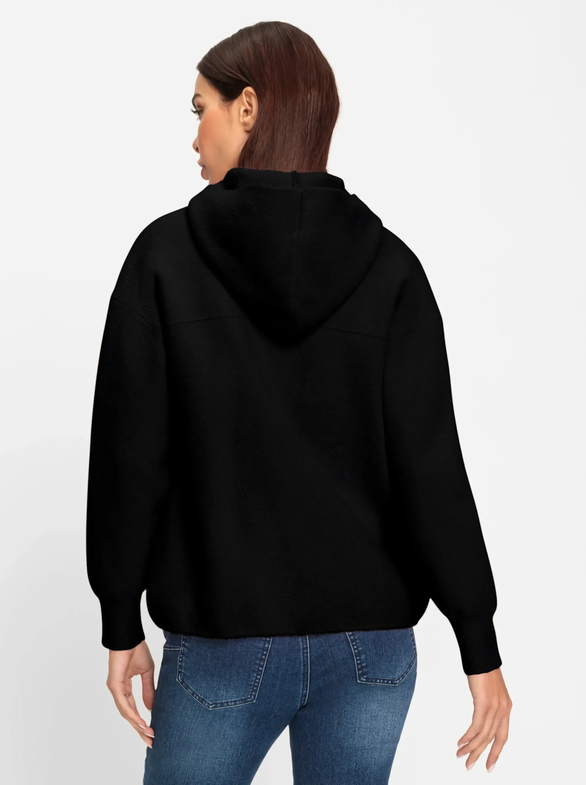 Strickjacken|heine Kapuzenstrickjacke mit Schmuckknöpfen schwarz