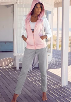 Homewear|Homewear| Kapuzensweatjacke rosa-weiß