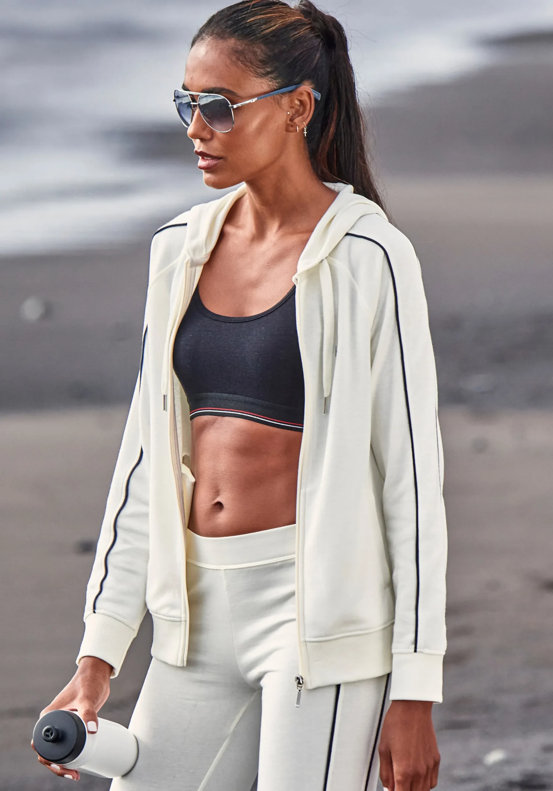 Shirts|H.I.S Kapuzensweatjacke ecru