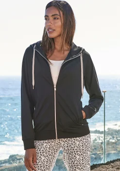 Homewear|Strandmode|LASCANA Kapuzensweatjacke schwarz