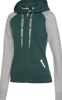 Jacken|Shirts| Kapuzensweatjacke dunkelgrün-hellgrau