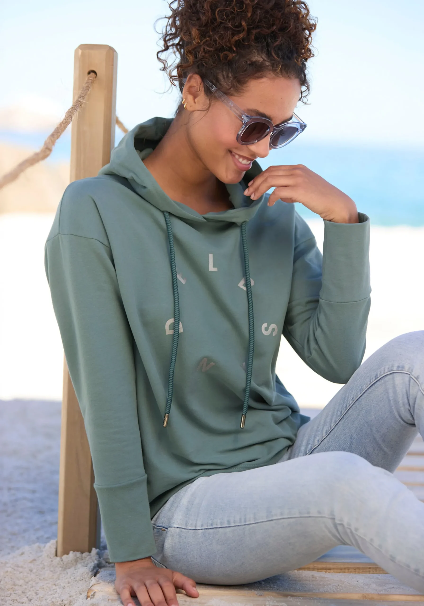 Pullover|Shirts|Elbsand Kapuzensweatshirt petrol