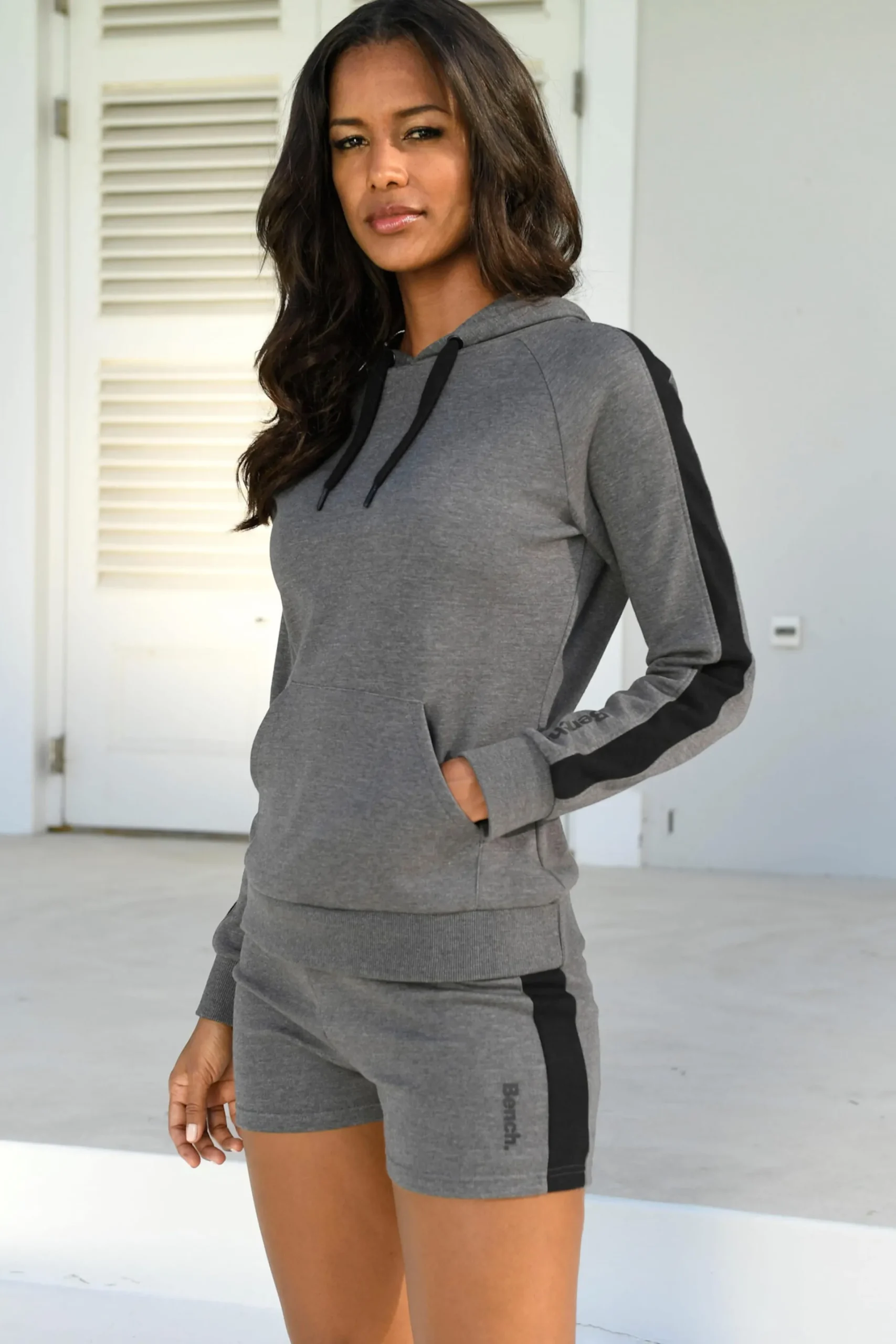 Pullover| Kapuzensweatshirt anthrazit-meliert-schwarz