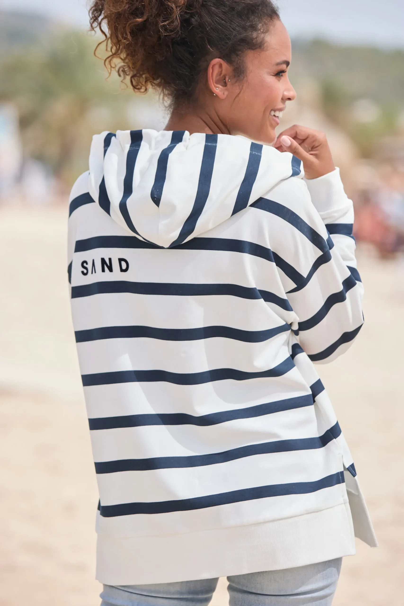 Strandmode|Pullover|Elbsand Kapuzensweatshirt weiß-marine