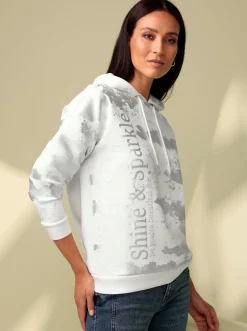 Pullover|Shirts|heine Kapuzensweatshirt mit Foliendruck ecru