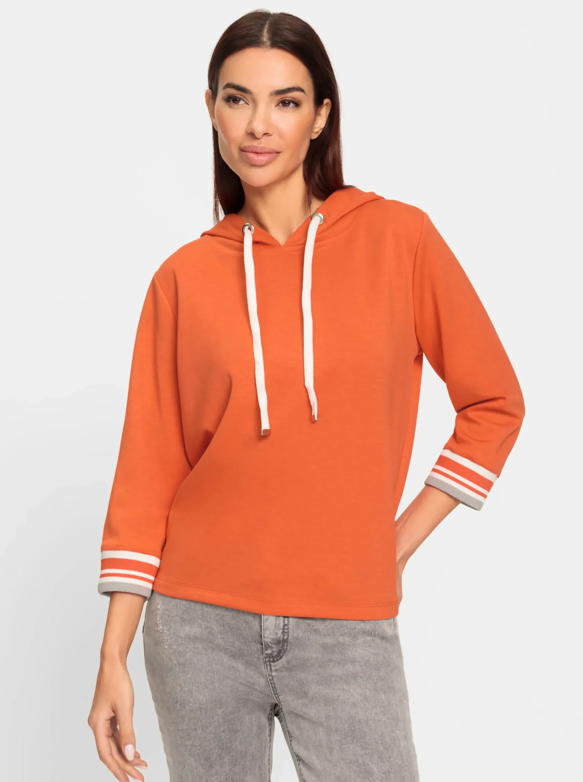 Shirts|heine Kapuzensweatshirt mit kontrastfarbenen Bündchen orange