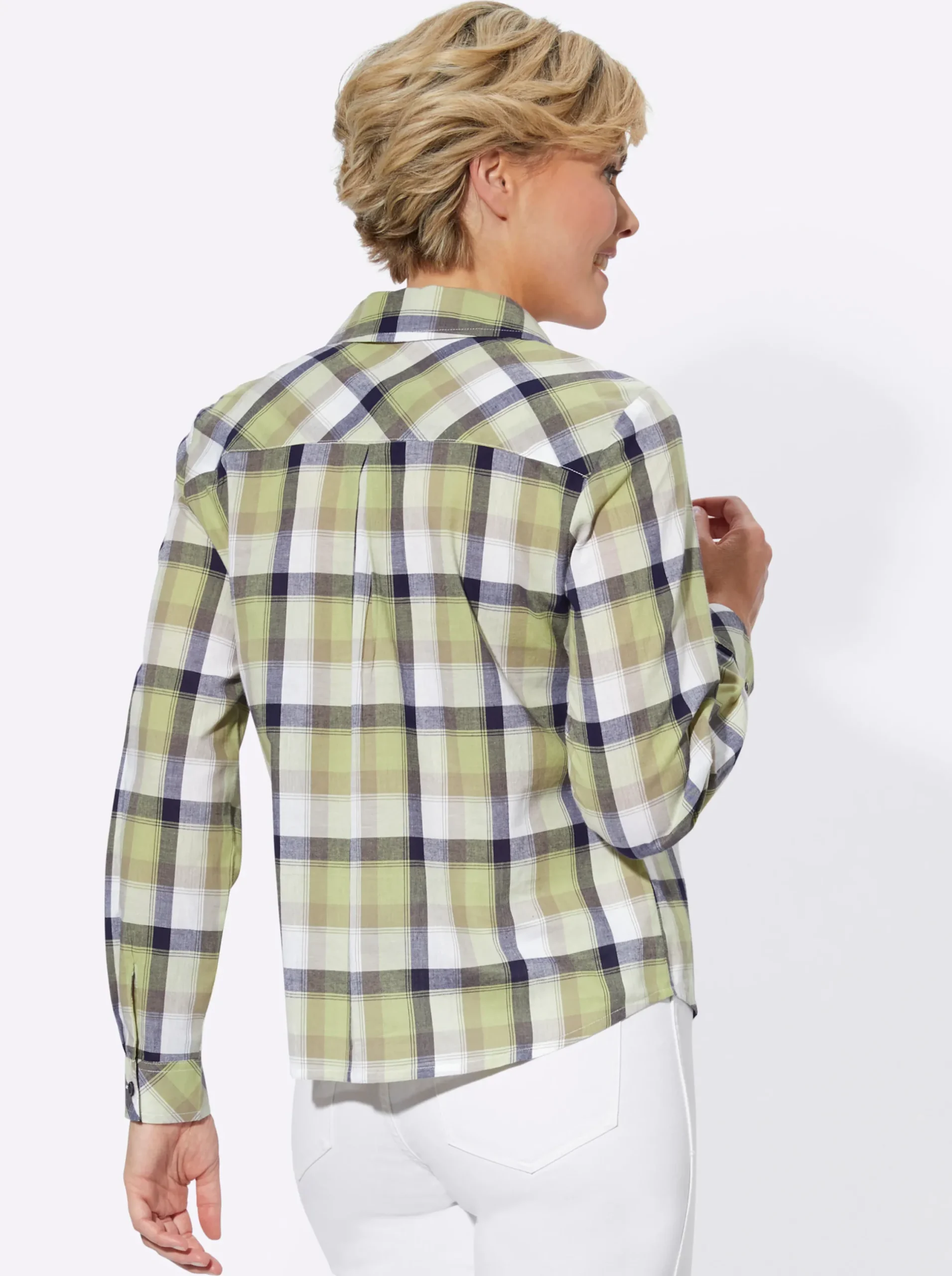 Blusen| Karobluse lindgrün-schlamm-kariert