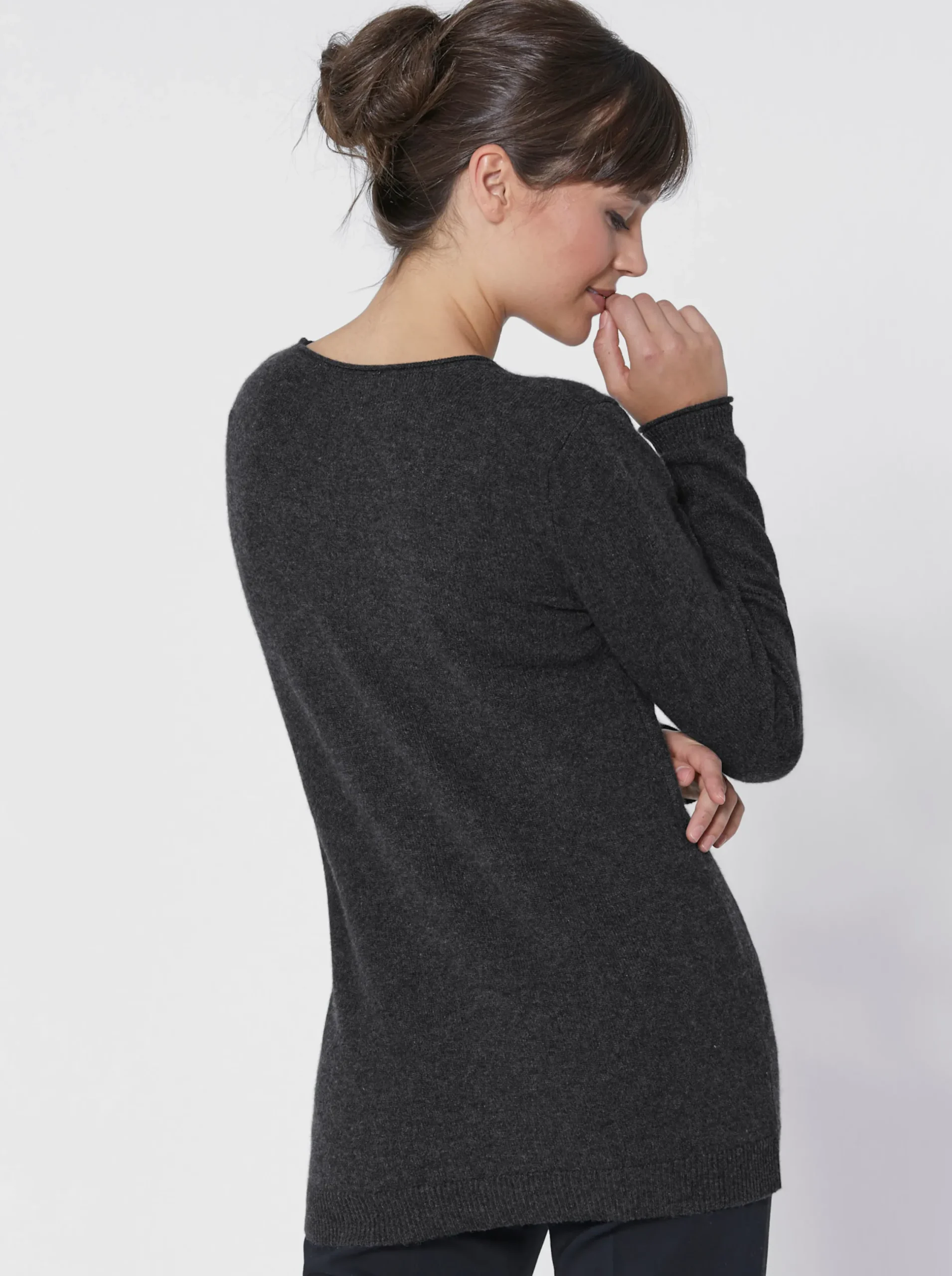 Basics| Kaschmirpullover mit Rollkanten anthrazit-meliert